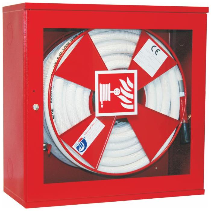 Hydrant system with hose D25 -20bm - glass door - nozzle equ.10 - RED